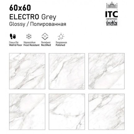 Керамогранит ITC Electro Grey Glossy 60x60 - изображение 2